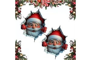 3D Santa Claus Broken Wall Cartoon Design Christmas Decals,3D Wall-Breaking Santa Claus Sticker,Christmas Creative Broken Wal