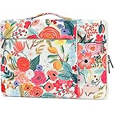 SANFAN 360° Protective 3 Pockets Laptop Sleeve Case Bag with Handle for MacBook Air 15 inch,MacBook Pro 16 inch and 15.6 inch Screen Laptop (Watercolor Flowers)