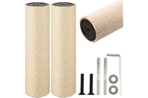 FOBSME 2 Root Cat Scratching Post Replacement 13.78x3.54 Cat Tree Scratch Post Replacement Natural Sisal Pole Cat Scratch Post Refill Pole Part with M8 Screws for Kitten Tree Tower Cat Furniture Accessories