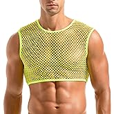 AMY COULEE Mens Fishnet Crop Top Sexy Mesh Tank Top See Through Sleeveless Undershirts Nightclub Party Vest