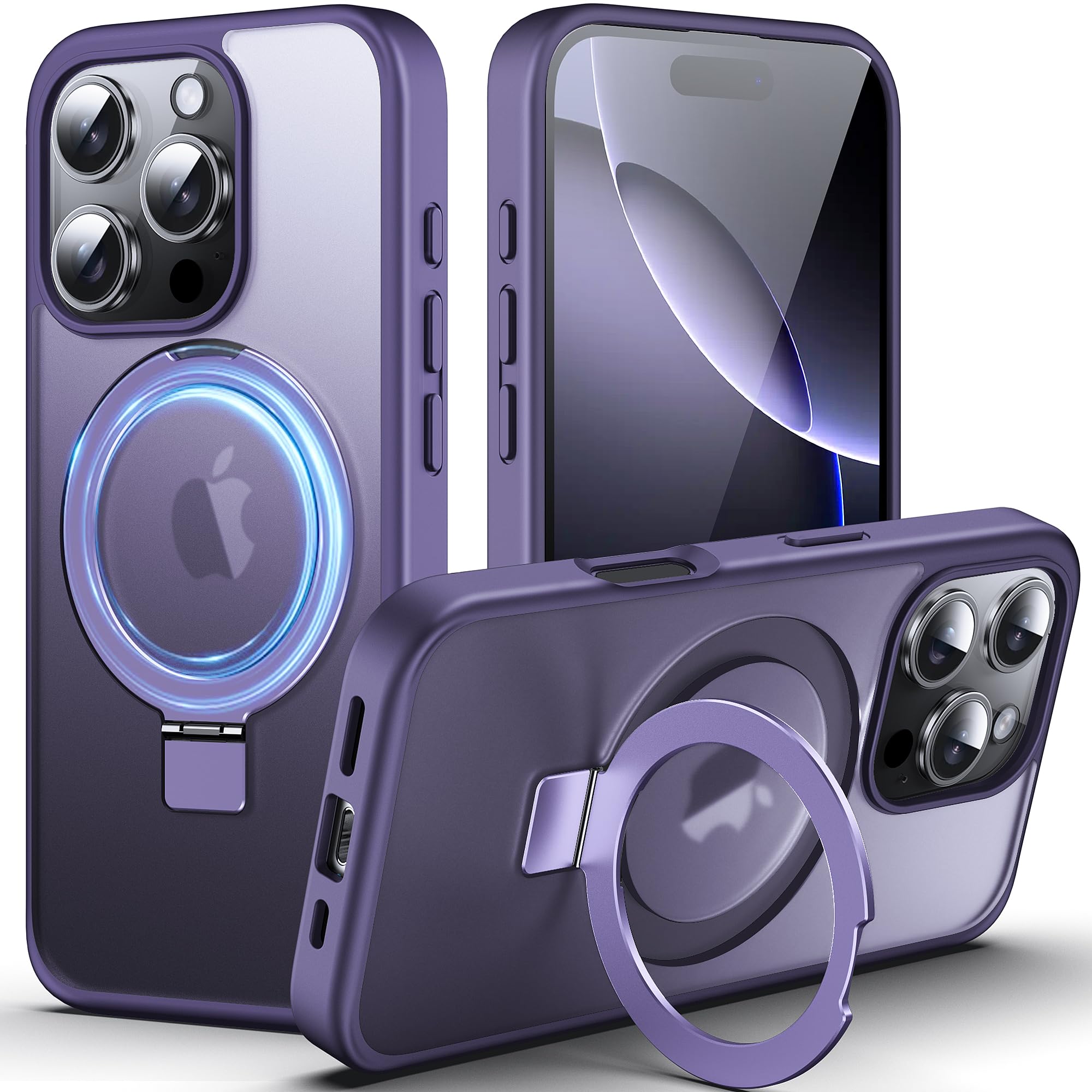 DASFOND Designed for iPhone 16 Pro Case with Mag-Safe, 12 FT Military Shockproof, 20W Safe & Fast Charging, Translucent Matte Slim Velvety Touch, Magnetic Kickstand iPhone 16 Pro Cover 6.3", Purple