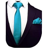 GUSLESON 2.4" Slim Necktie and Handkerchief Set For Men Solid Skinny Tie Set