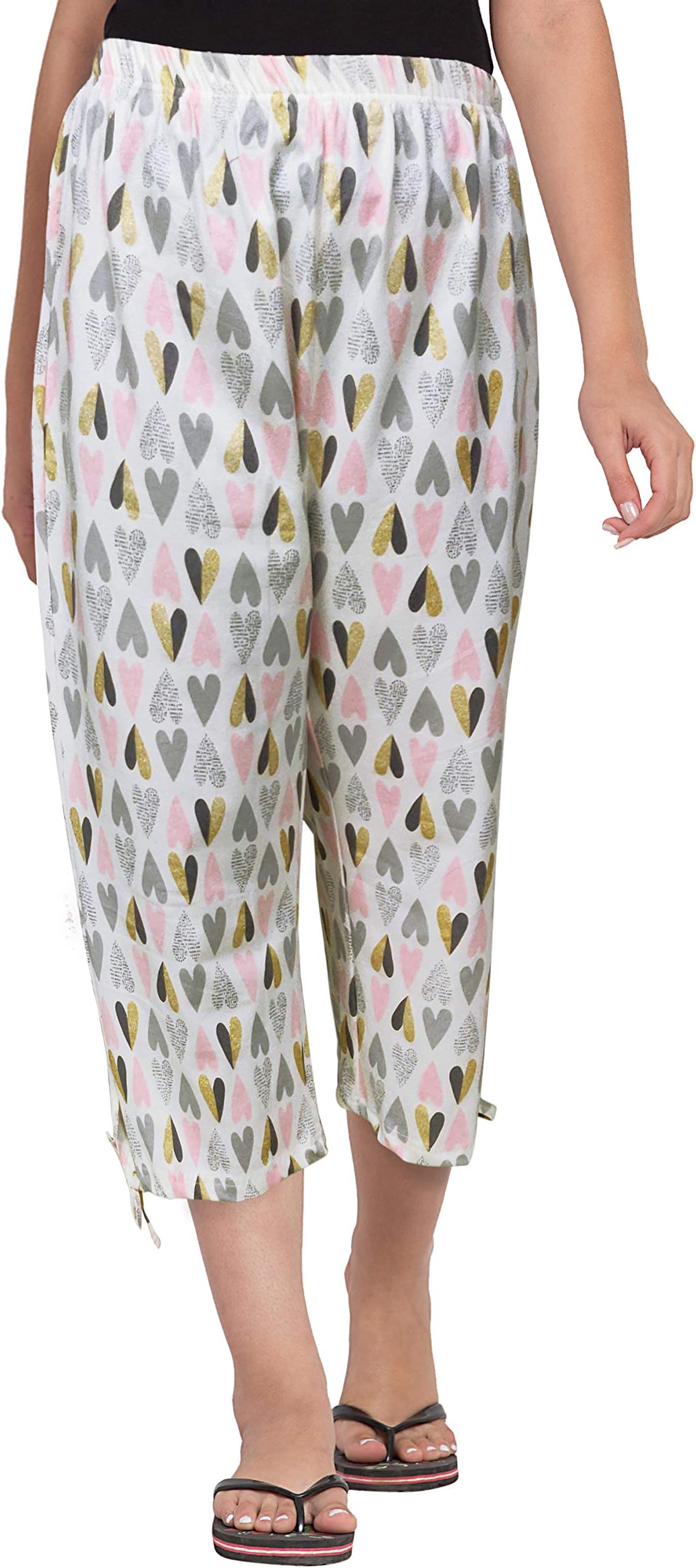 Fflirtygo Women’s Comfort Capri, Night Pyjamas for Women, Night Dress, Lounge Wear, Heart Design Printed 3/4 Pyjama,–Soft Cotton Night Wear