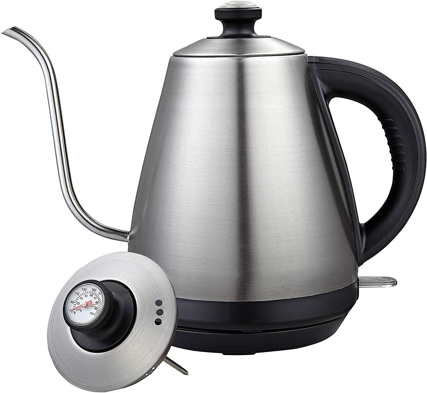 Electric Gooseneck Pour Over Coffee Kettle with Integrated Thermometer for for Drip Coffee and Tea, Stainless Steel Coffee Teapots Kettle, 1000W