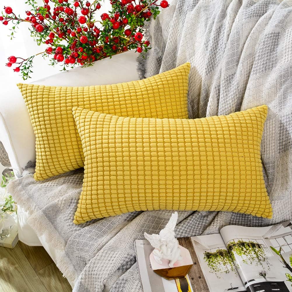 MERNETTE Pack of 2, Corduroy Soft Decorative Square Throw Pillow Cover Cushion Covers Pillowcase, Home Decor Decorations for Sofa Couch Bed Chair 18x18 Inch/45x45 cm (Granules Olive Green): Home & Kitchen