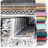 Del Mex Classic Mexican Blanket, Large Authentic Woven Falsa Throw (70"x50"), Artisan Southwest Décor for Beach, Yoga, Outdoors (Gray)