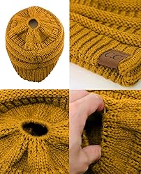 C.C BeanieTail Soft Stretch Cable Knit Messy High