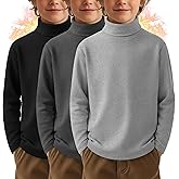 LessonZoo 3 Pack Boys Thermal Turtleneck Long Sleeve Fleece Tops, Compression Shirts Youth Basic Layer Warm Undershirt Winter
