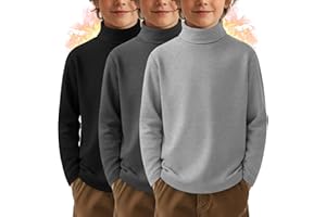 LessonZoo 3 Pack Boys Thermal Turtleneck Long Sleeve Fleece Tops, Compression Shirts Youth Basic Layer Warm Undershirt Winter
