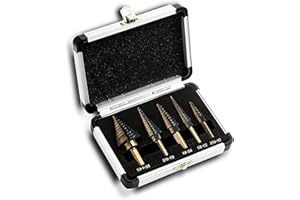 DelitonGude 5 Pcs Step Drill Bits,High Speed Steel,Titanium Coating,50 Sizes Unibit Drill Bits Set,Multiple Hole Stepped Up B