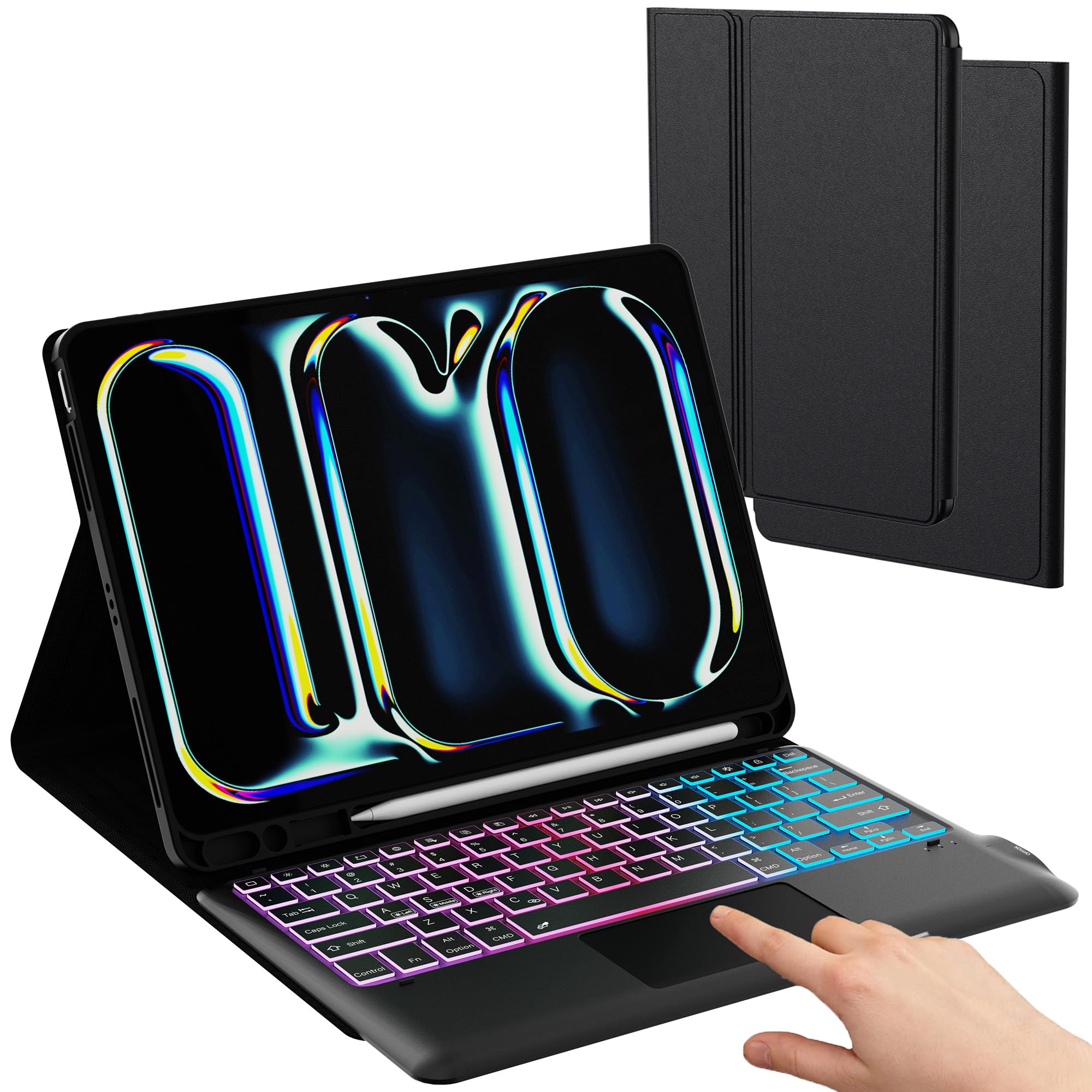 Photo 1 of SNOODU for iPad Pro 13 inch (M4) 2024 Trackpad Keyboard Case: 3 Zone 7 Colors Backlit Detachable Keyboard with Touchpad, Wireless Keyboard Folio Book Cover with Pencil Holder for 2024 iPad Pro 13" M4