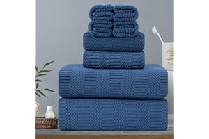 HAILEA 8 Piece Oversized Bath Towels Set Navy,2 Extra Large Bath Sheets,2 Hand Towels and 4 Washcloths 600 GSM Soft Bathroom Towel,Highly Absorbent Quick Dry Towels Set for Bathroom,Hotel and Spa