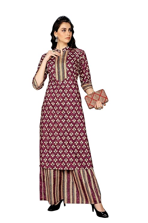 Women's Cotton Printed Kurta with Palazzo Set. Readymade Salwar Suit for Women Latest