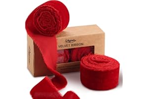 Velvet Ribbon for Gift Wrapping - Keypan Red Handmade Fringe Ribbons for Crafts Bouquet Wedding Decorations 2 Rolls 1 1/2 Inch x 2 Yd (4 Yards Total)