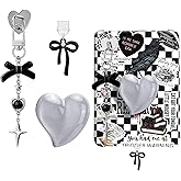 AIERSA Cute Charms Set for Kindle,Including Dust Plug Charm Type C/USB C,Heart Grip Holder,Bling Keychains with Hook for Kindle Accessories,Compatible for Kindle Paperwhite 11th 12th Generation-Black