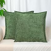 GLADTRAX Pack of 2, Moss Green Chenille Throw Pillow Covers 24x24 Inch Decorative Pillowcase Boho Farmhouse Cushion Covers Soft Couch Cushion Case for Couch Sofa Bedroom Living Room