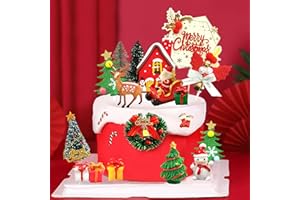 BANBALLON 25pcs Christmas Cake Topper Merry Christmas Cake Decorations Cupcake Toppers with Craft Tree Mini Santa Sleigh Reindeer, Snowman Cake Decoration and Xmas Miniature Ornaments