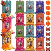Thyle 25Pcs Dia De Los Muertos Decorations Picture Frames for Ofrenda Altar | Day of the Dead Altar decor, Dia De Los Muertos Photo Frames Kit, 15 Wooden Photo Frames, 5 Artificial Marigold 5 Butterfly