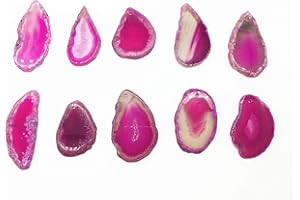 ShinyShaw 10 PCS Polished Agate Light Table Slices,Healing Crystals Geode Stones，Irregular Home Decoration Jewelry Making (Fuchsia)