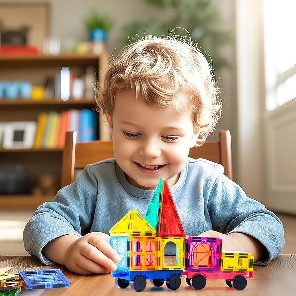 ZMAXKIC MAGNETIC TILES, 135PCS MAGNETIC BUILDING BLOCKS WITH 2 CARS, LARGE MAGNET BUILDING SET,STEM SENSORY EDUCATIONAL TOYS GIFT FOR TODDLERS KIDS BOYS GIRLS.