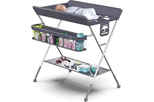 Babylicious Baby Portable Changing Table - Foldable Changing Table with Wheels - Portable Diaper Changing Station - Adjustable Height Baby Changing Table-Safety Belt and Large Storage Rack for Infants