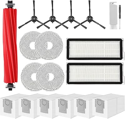 Accesorios para Roborock Qrevo Pro,Qrevo S Aspiradora,1 Cepillo Principal,2 Filtros HEPA,6 Bolsas para el Polvo,4 Toallitas,4 Cepillos Laterales (Negro),1 Cepillo,1 Destornillador