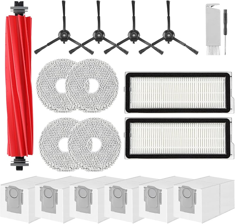Accesorios para Roborock Qrevo Pro,Qrevo S Aspiradora,1 Cepillo Principal,2 Filtros HEPA,6 Bolsas para el Polvo,4 Toallitas,4 Cepillos Laterales (Negro),1 Cepillo,1 Destornillador — foto 1 de 8