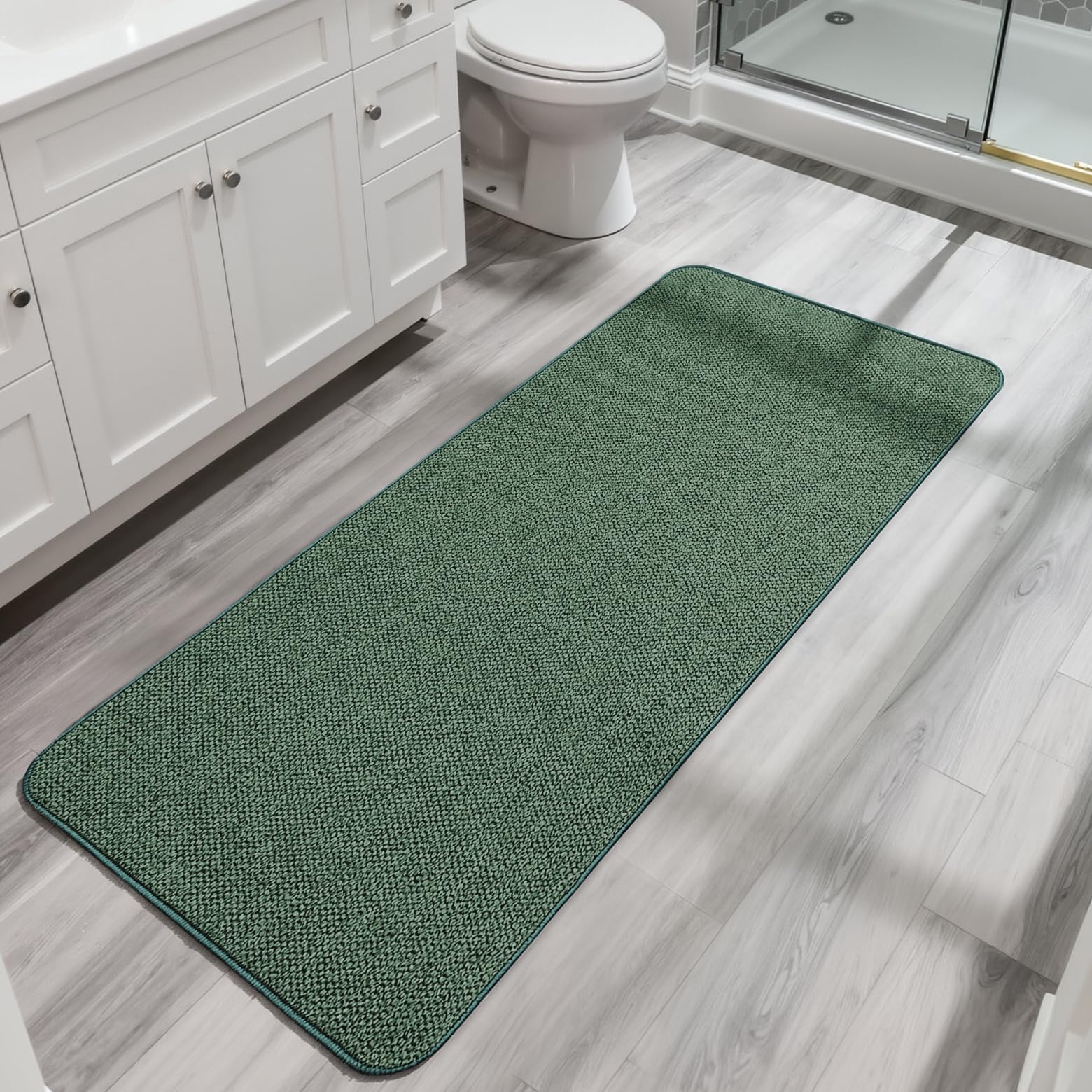 Photo 1 of Bosap Bath Mat,Ultra Thin Bathroom Runner Rugs,Large Bath Mats for Bathroom,Quick Dry,Non-Slip,Machine Washable,Low Pile,Bath Rug,Shower Outside,Sink,Home Decor Accessories.Green,3'x4'(36x48inch)