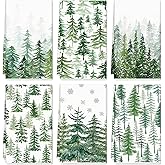 JarThenaAMCS Christmas Kitchen Dish Towel 18 x 28 Inch Watercolor Pine Tree Forest Dishcloth Winter Trees Hand Drying Tea Towel for Xmas Holiday Cooking Baking, 6Pcs