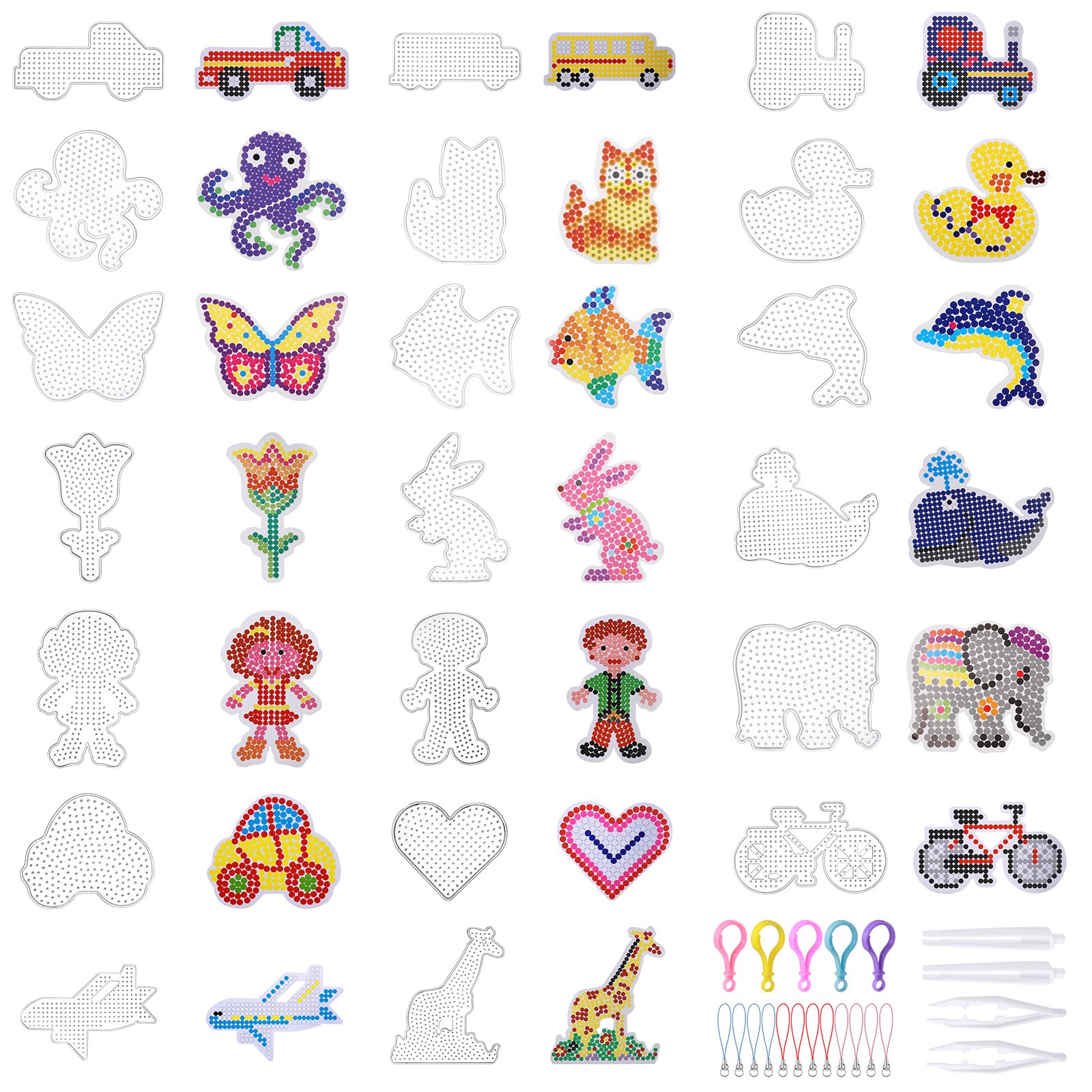 Zocipro 20-Piece Fuse Bead Boards Kit - Clear Animal Shape Pegboards with Tools, Pattern Template Paper Cards, Ironing Bead Pin Plates for Kids DIY Handcraft