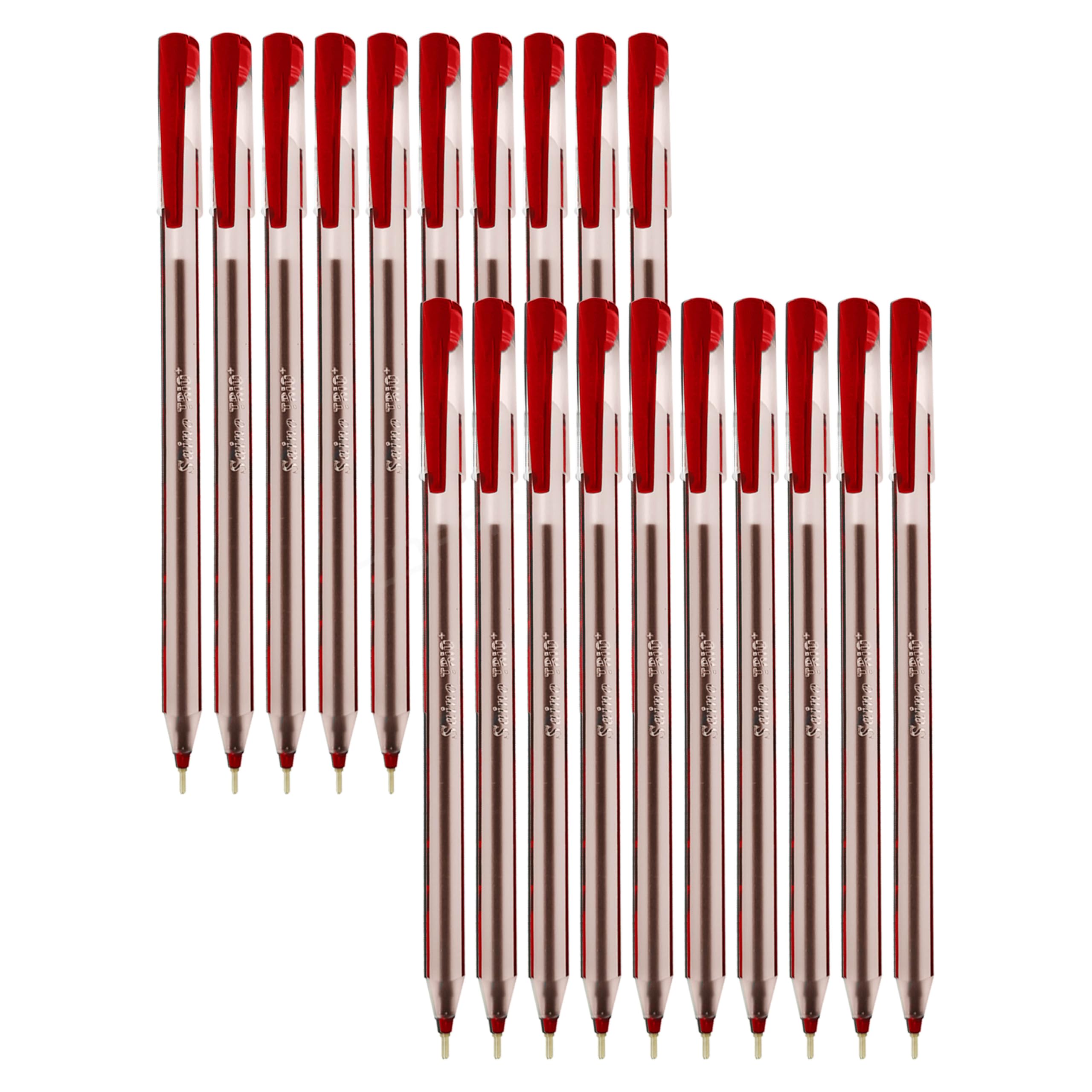 SAINO Trio+ Ballpoint Pens, RED, Fine Point (0.7mm), Pack of 20, Multipack, Perfect Trio Grip, Smooth Ball Pens, Ideal for School Home Office Use