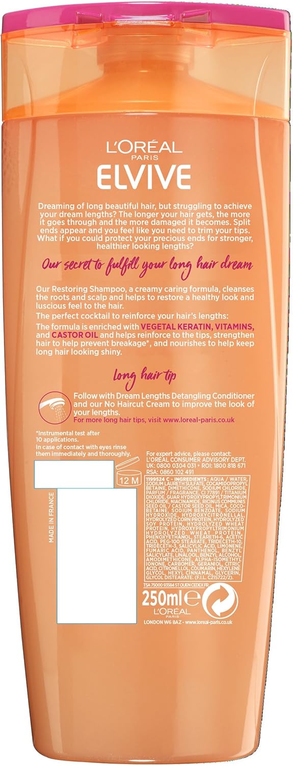 L'Oreal Elvive Dream Lengths Long Hair Shampoo, 250 ml, Pack of 6, 250 ml (Pack of 6) - Image 3