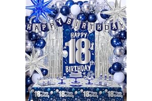18th Birthday Decorations for Boys Girls, Blue Happy 18th Birthday Decorations Set for Men with Bday Door Banner Backdrop Tab