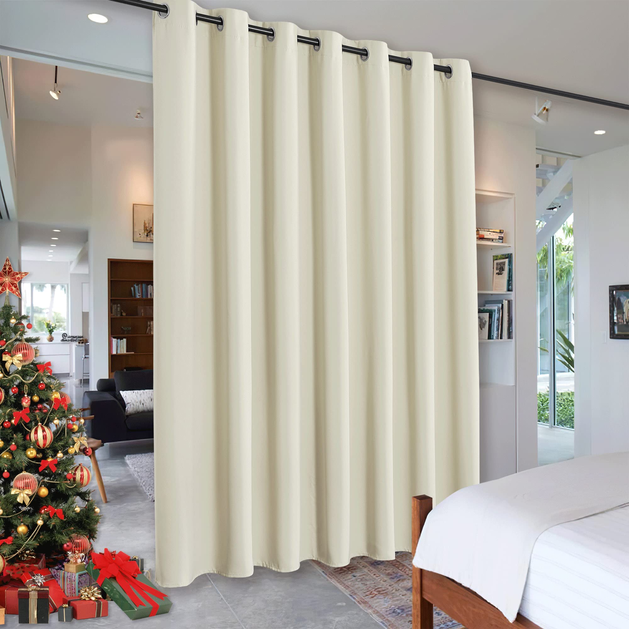 Photo 1 of RYB HOME Privacy Curtain for Sliding Glass Door, Light Block Noise Reduce Insulated Curtain Screen for Living Room Locker Room Basement Bedroom Closet, 100 inch Wide x 108 inch Long, Beige