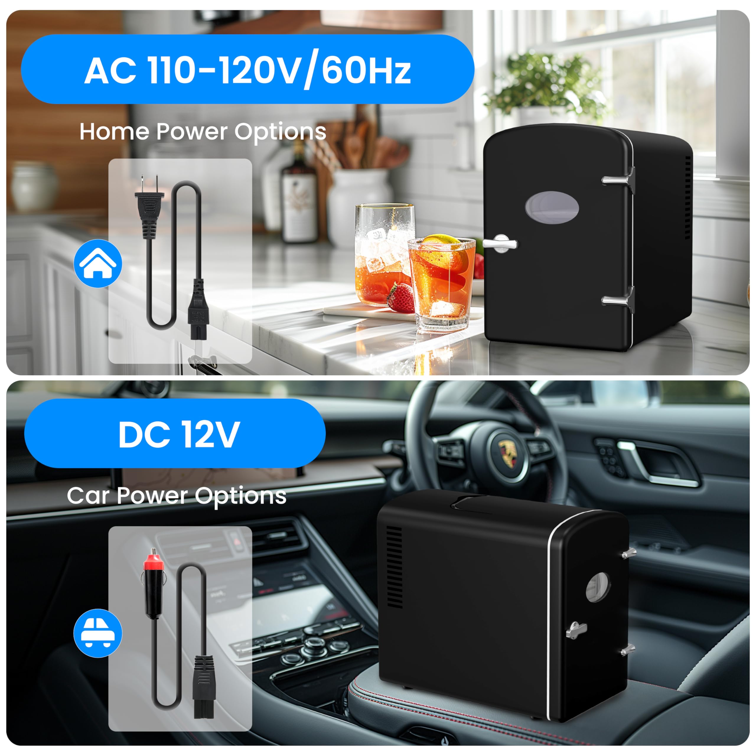 Simple Deluxe 6L Portable Mini Fridge with Observation Window, Warmer and Cooler 9 Cans Compact Refrigerator, 100% Freon-Free & Eco Friendly, 6 L, Black