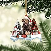 Talataca Labrador Retriever 2D Flat Christmas Ornament, Brown Lab Dog Gift Boxes Pine Tree Decor, Hanging House Charm Eve Keepsake, Car Rear View Mirror Accessories, Xmas Gift