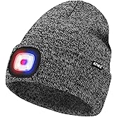ATNKE LED Lighted Beanie Hat,USB Rechargeable 4 LED Red and Blue Flashing Running Headlamp Cap Gifts for Men and Women