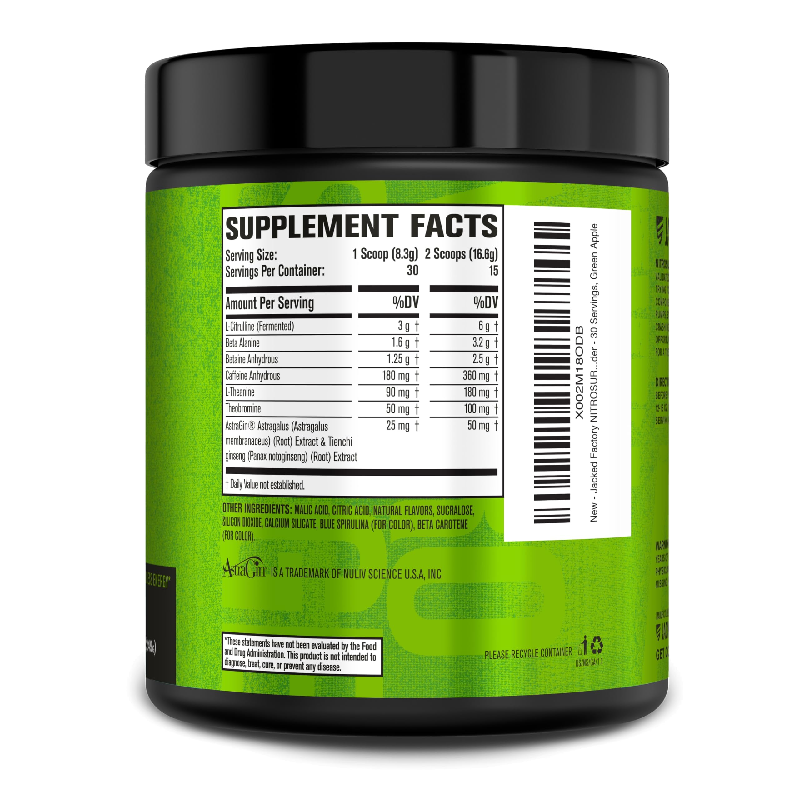 Jacked Factory NITROSURGE Pre Workout Supplement - Endless Energy, Instant Strength Gains, Clear Focus, Intense Pumps - NO Booster & Powerful Preworkout Energy Powder - 30 Servings, Green Apple