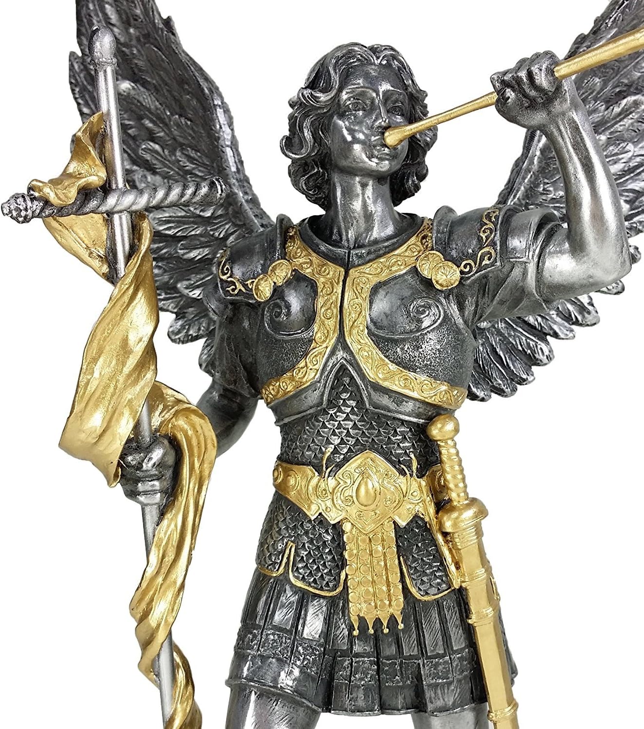 VERONESE 13" Saint Gabriel Archangel Statue W/Trumpet and Cross Pewter