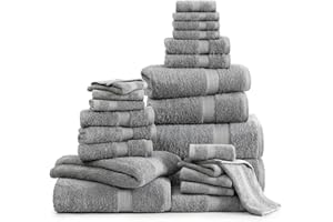 Lane Linen 100% Cotton 24 Pc Bathroom Towel Set - Ring Spun, Quick Dry, Soft & Absorbent - 2 Bath Sheets, 4 Fingertip Towels, 4 Bath, 6 Hand Towels, 8 Washcloths - Hotel Quality Towel Set - Space Grey