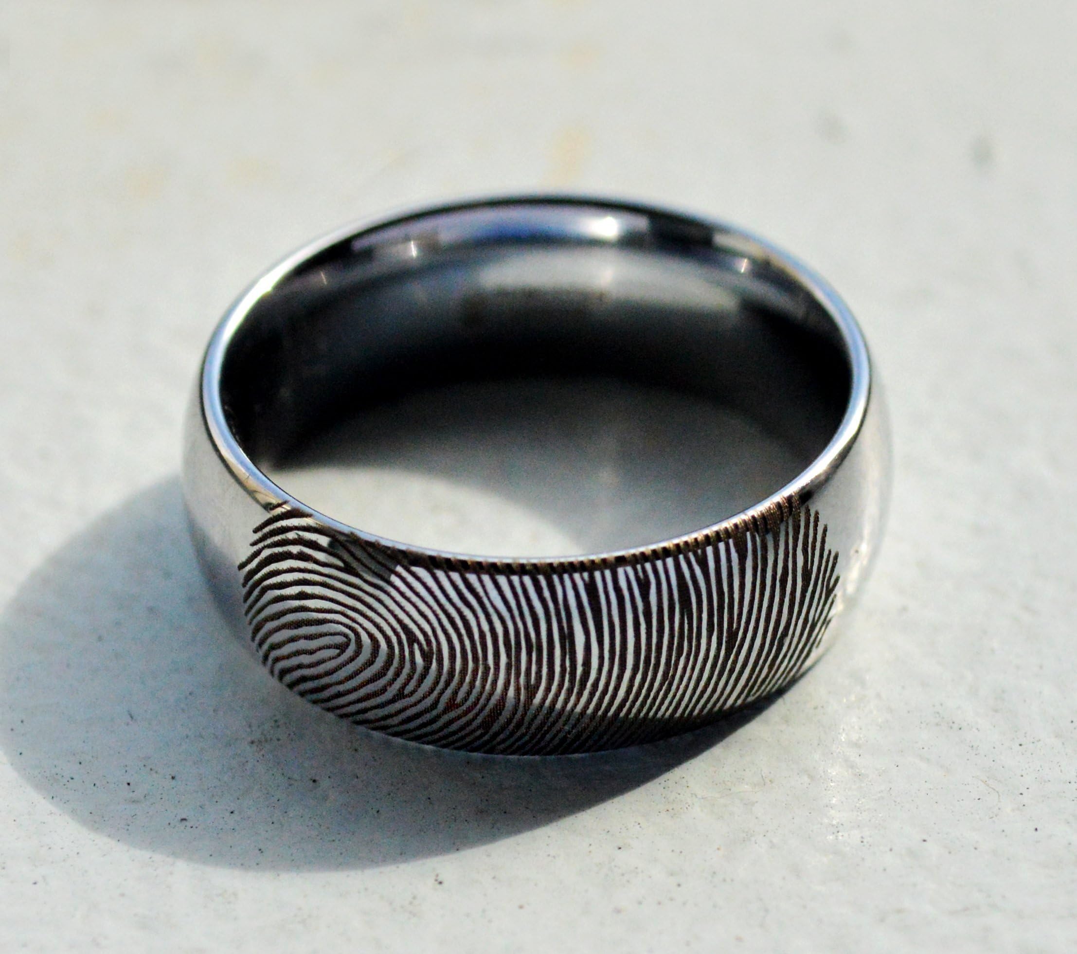 Handmade Domed Polished 14k Fingerprint Ring white Gold Fingerprint Ring - 4mm - 10mm Available