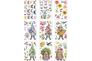 9 Sheets Butterfly Flower Gnomes Window Sticker Glass Decal Clings for Spring Decors Bedroom Living Room and Showcases Glass 