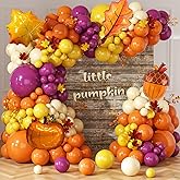 Fall Balloons Arch Garland Kit, 163pcs Retro Orange Heliotrope Yellow Sand White with Pumpkin Acorn Maple Foil Balloons for Autumn Thanksgiving Fall Birthday Baby Shower Harvest Party Decor
