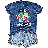 Autism Awareness Shirts Women Autistic Support Tshirt Puzzle Piece Heart Graphic Inspirational Tops