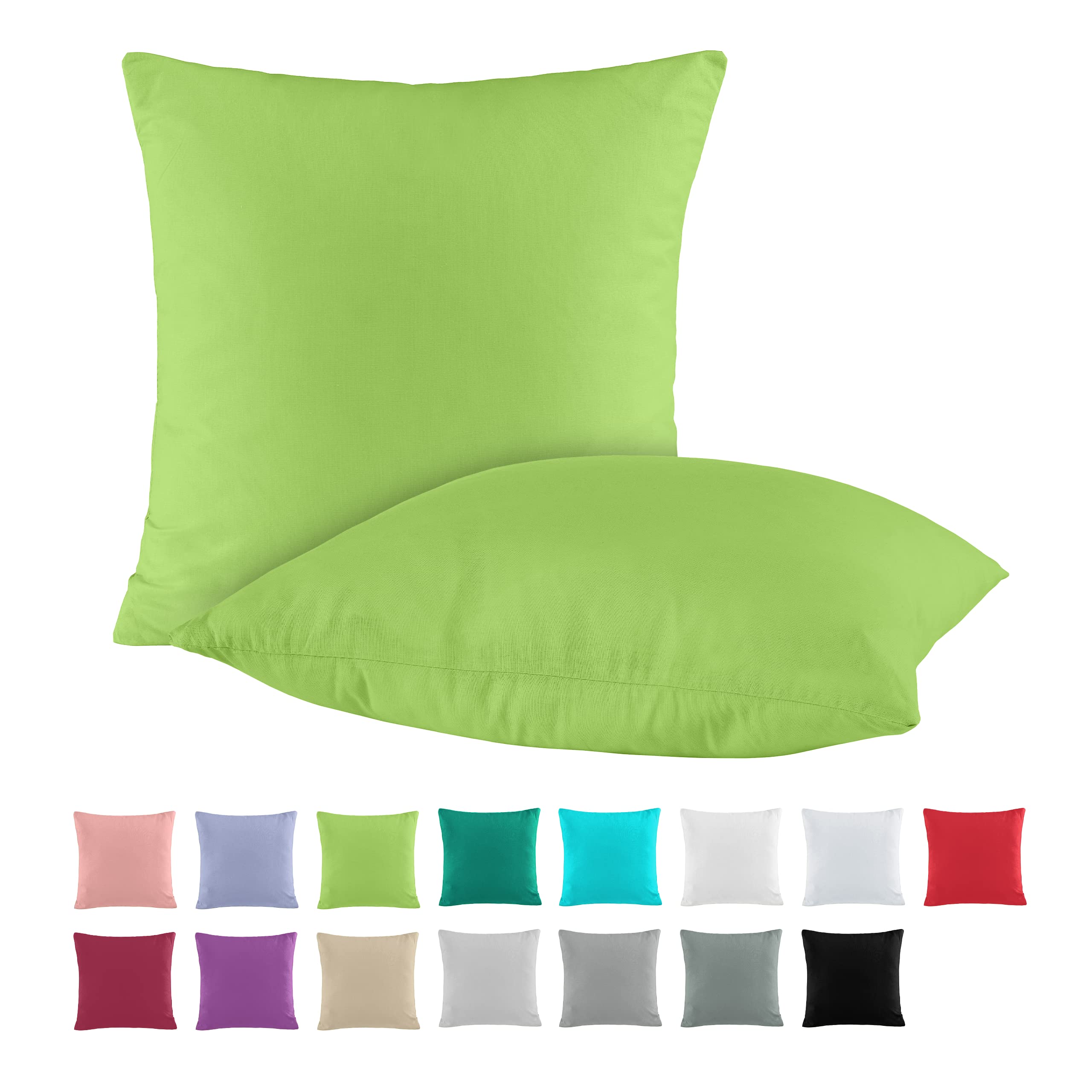 BaSaTex Double Pack Cotton Renforcé Cushion Cover 80 x 80 cm 100% Cotton Cushion Covers in Green