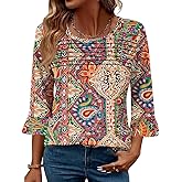 Blingfit Womens Tops 3/4 Length Sleeve Dressy Casual Shirts Bell Sleeve Front Pleated Fasion Trendy Summer Blouses 2026