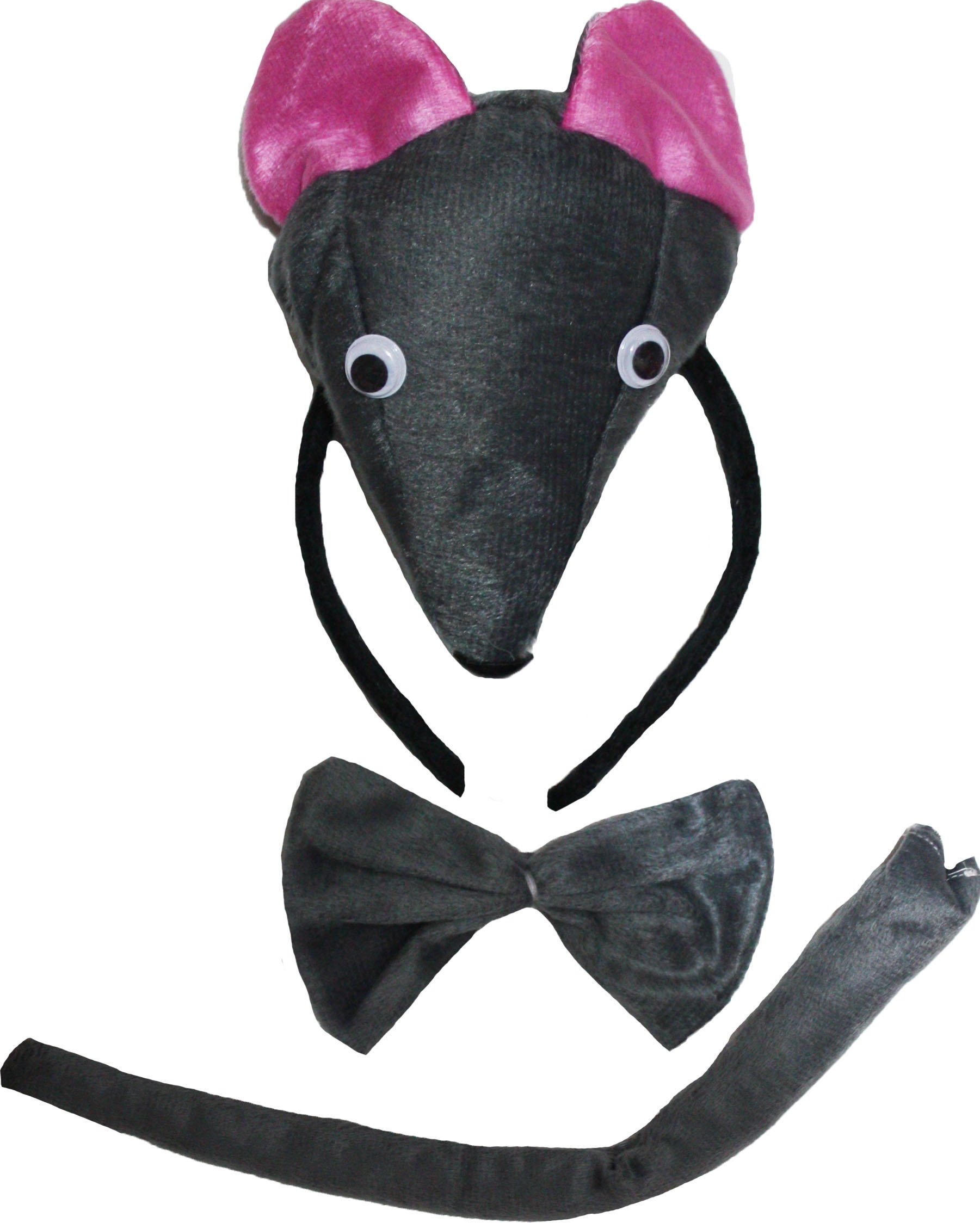 Petitebelle 3D Grey Mouse Headband Bowtie Tail 3pc Costume (One Size)