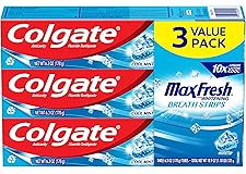 Colgate Max Fresh with Whitening Toothpaste with Mini Breath Strips, Cool Mint Toothpaste for Bad Breath, 6.3 Oz Tube. 3 Pack