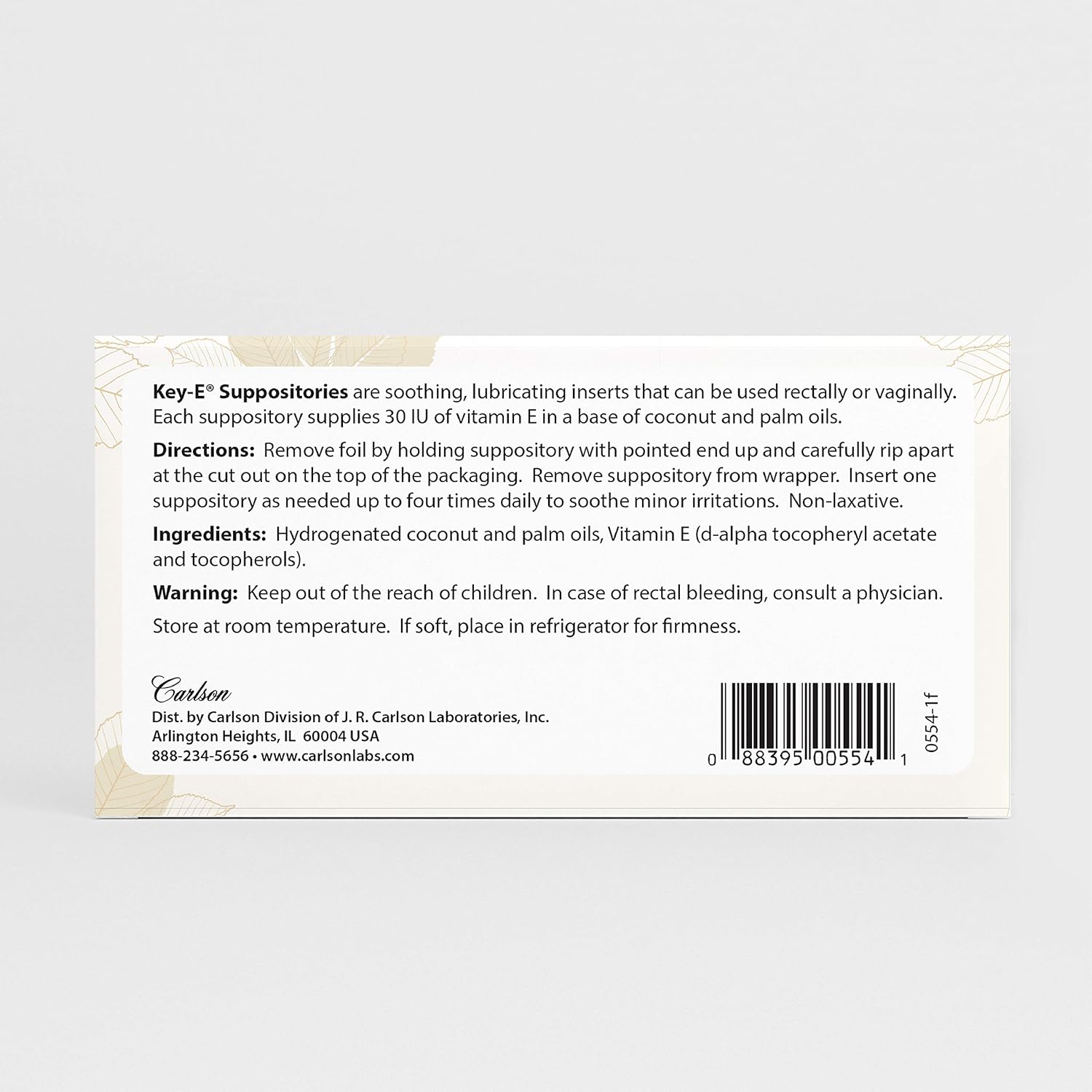 Carlson - Key-E Suppositories, 30 IU Vitamin E Suppository, Lubricates Dry Areas, Treatment for Women and Men, Vaginal & Rectal, 12 Count: Health & Personal Care