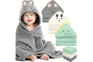 Sublaga 12 Pcs Baby Towels and Washcloths Set, Hooded Baby Towel, Soft and Absorbent Baby Bath Towels, 3 PCS Cute 32x32 in Baby Towel with Hood and 9 Pcs Baby Washcloths for Boys and Girls